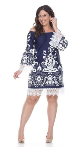 Navy Dress with White Lace